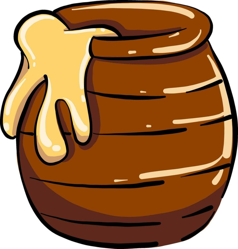 Honey in a big pot, illustration, vector on white background