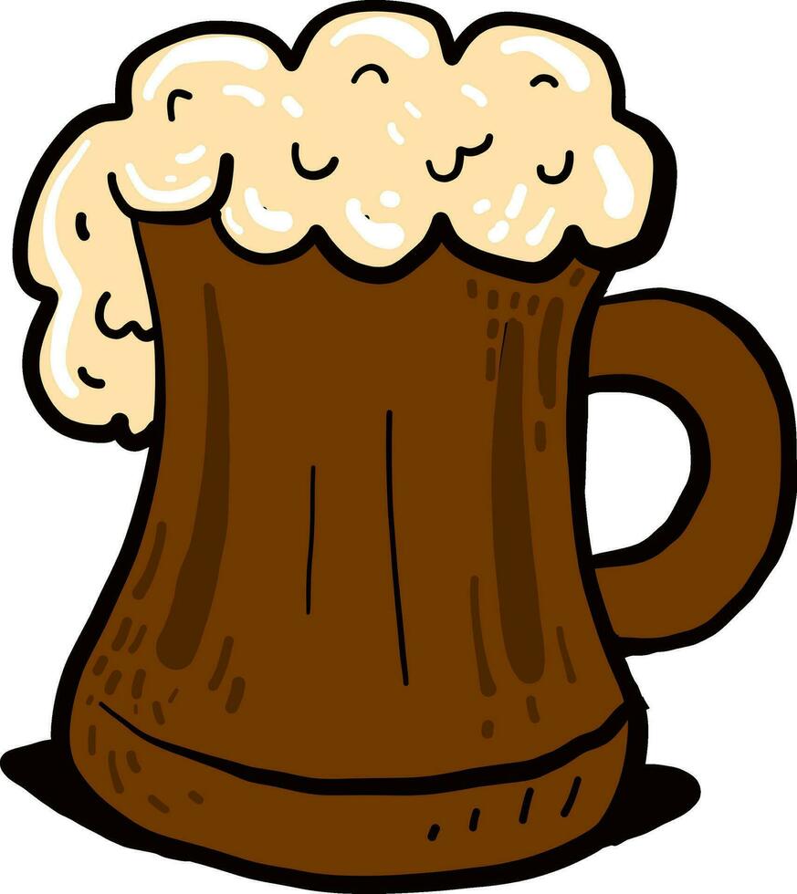 Wooden glass with beer, illustration, vector on white background