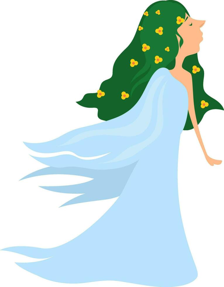 Nymph with green hair, illustration, vector on white background