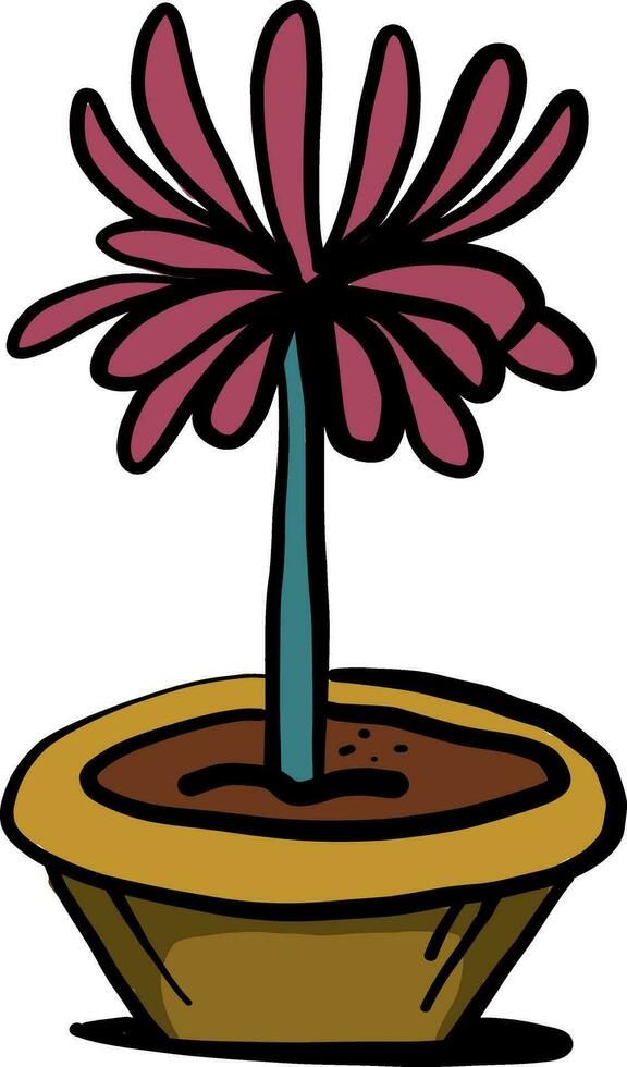Pink plant in a pot, illustration, vector on white background