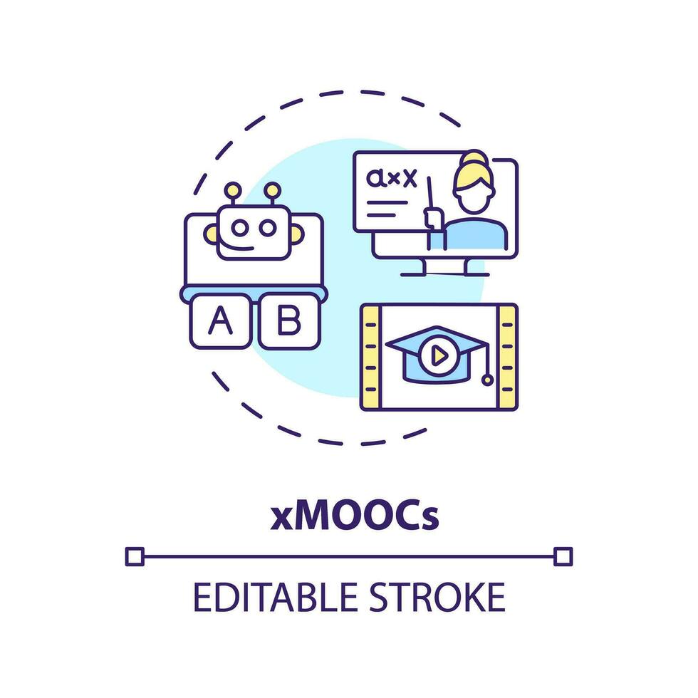 2d editable multicolor icono xmoocs concepto, sencillo aislado vector, mooc Delgado línea ilustración. vector