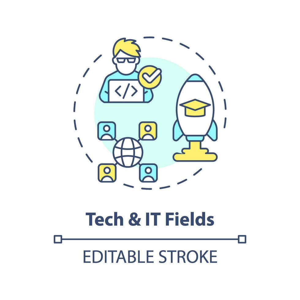 2D editable multicolor icon tech and IT fields concept, simple isolated vector, MOOC thin line illustration. vector