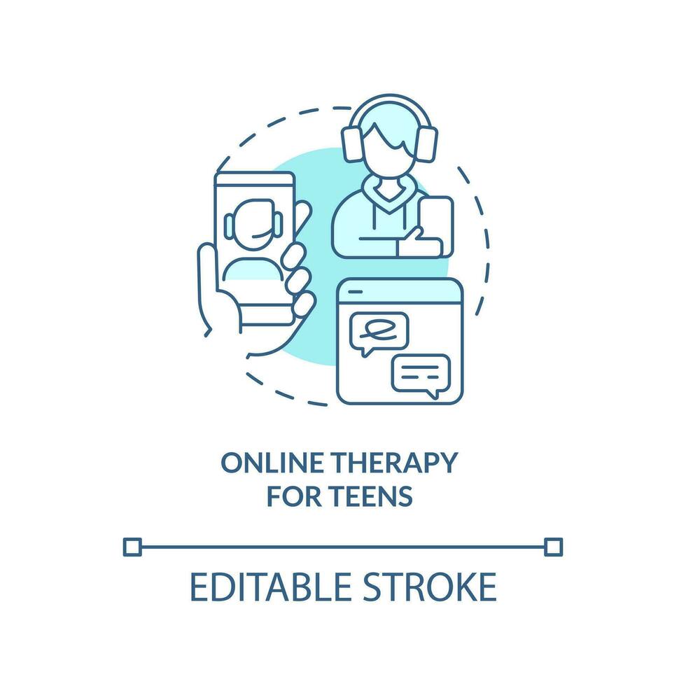 2D editable online therapy for teens thin line blue icon concept, isolated vector, monochromatic illustration representing online therapy. vector