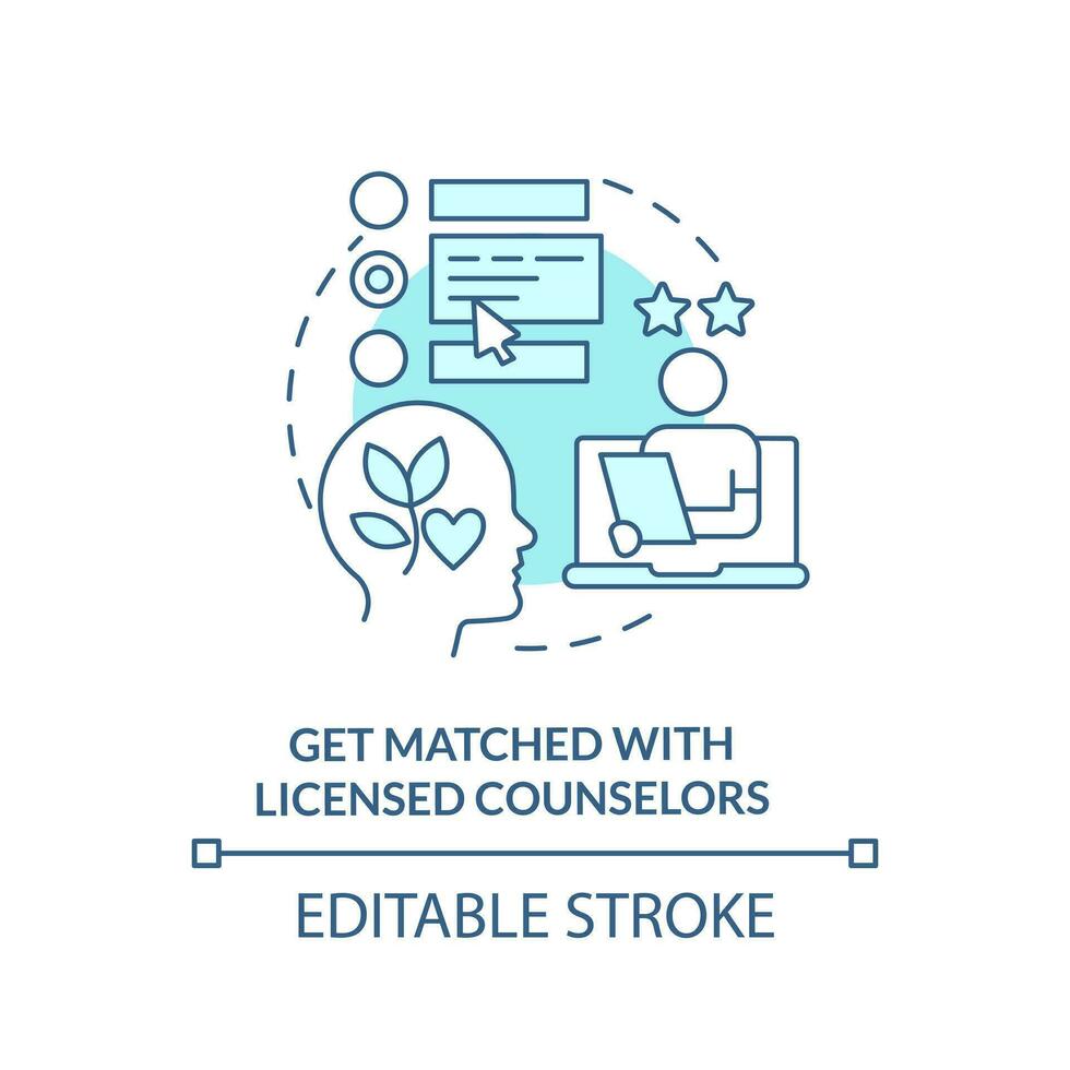 2D editable get matched with licensed counselors thin line blue icon concept, isolated vector, monochromatic illustration representing online therapy. vector