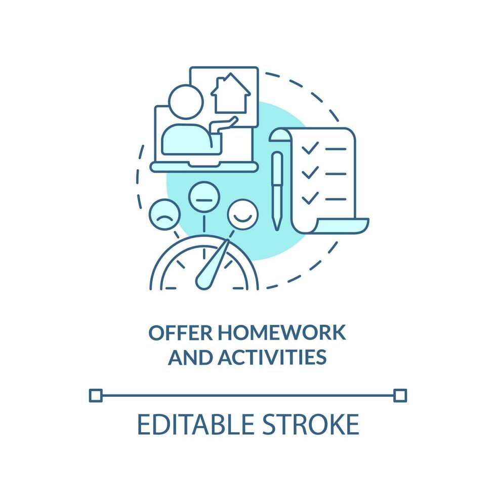 2D editable offer homework and activities thin line blue icon concept, isolated vector, monochromatic illustration representing online therapy. vector