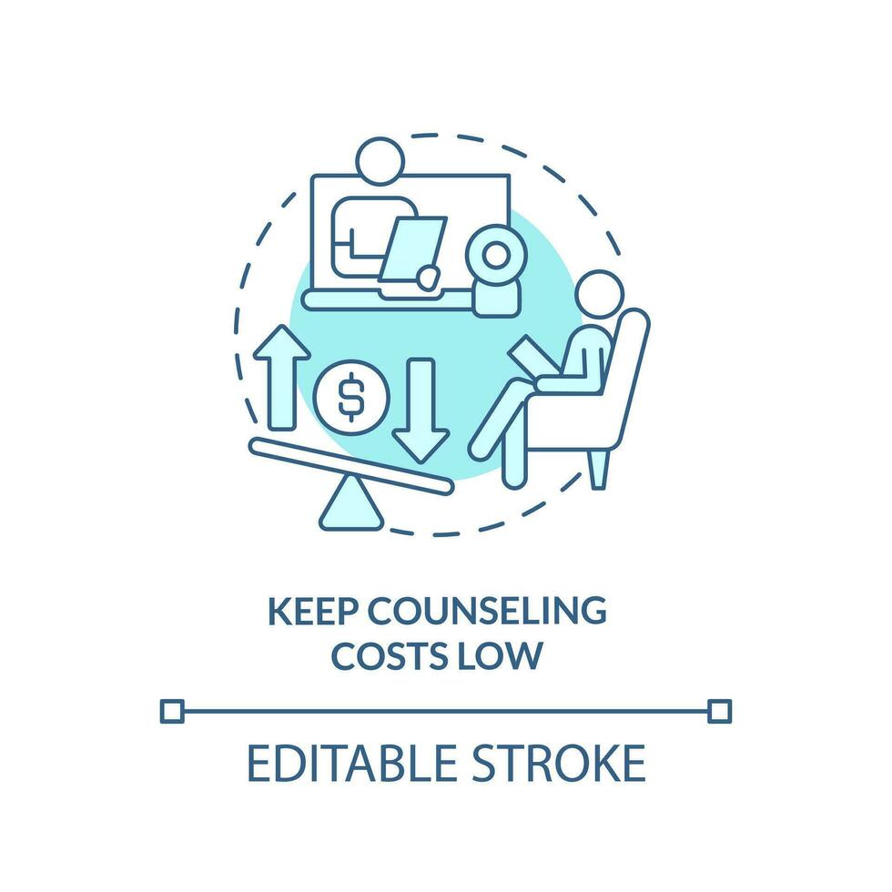 2D editable keep counseling costs low thin line blue icon concept, isolated vector, monochromatic illustration representing online therapy. vector