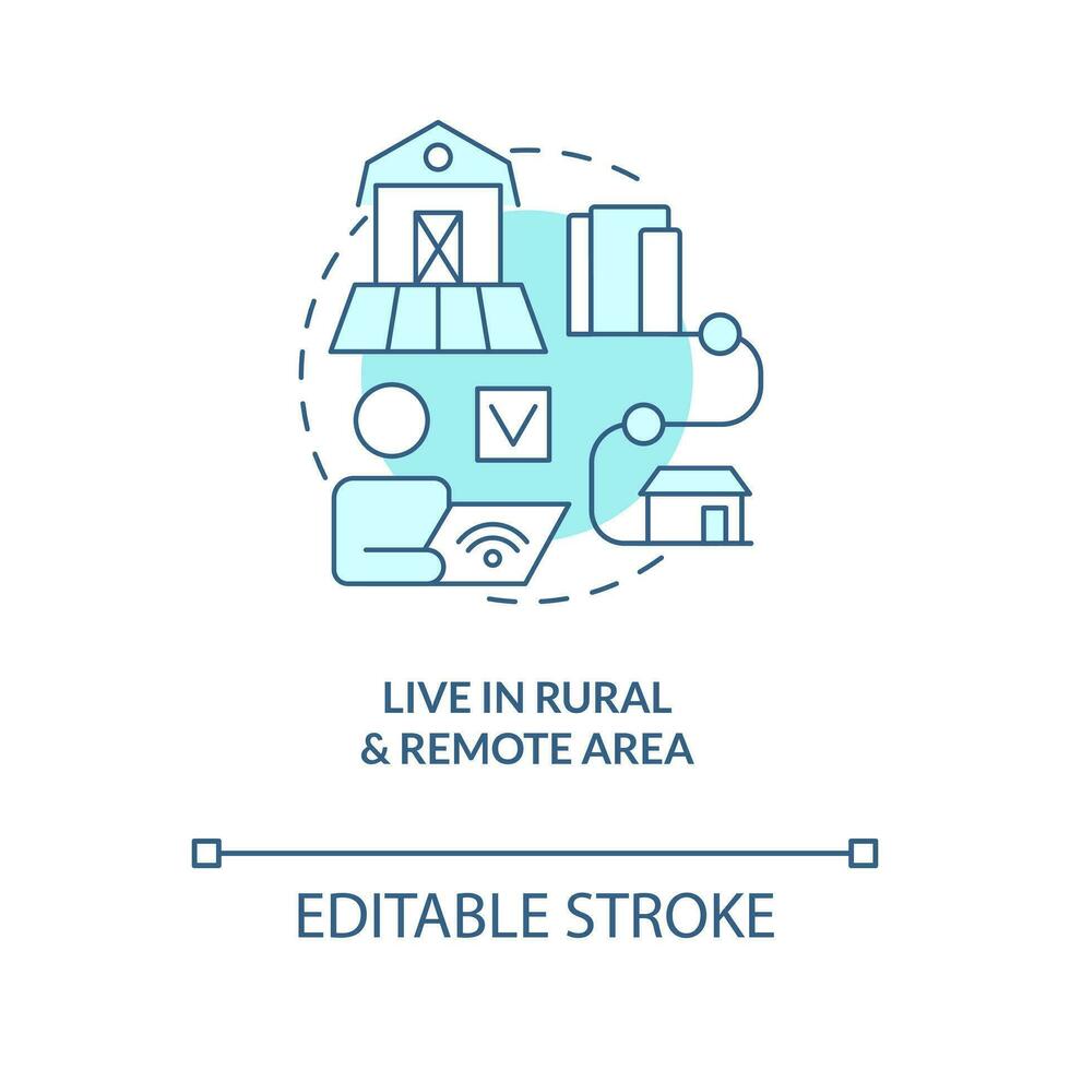 2D editable live in rural and remote area thin line blue icon concept, isolated vector, monochromatic illustration representing online therapy. vector