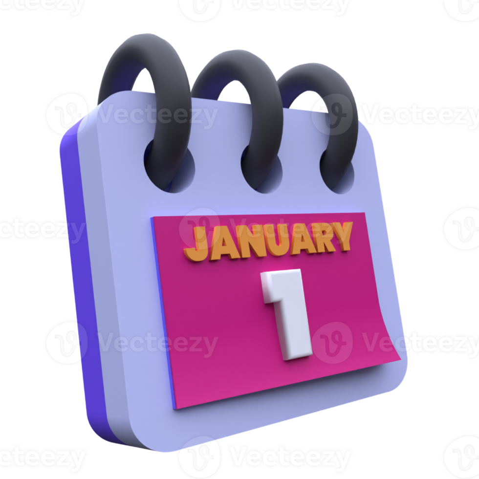 unique 3d le rendu calendrier 1 janvier icône simple.réaliste vecteur illustration. png