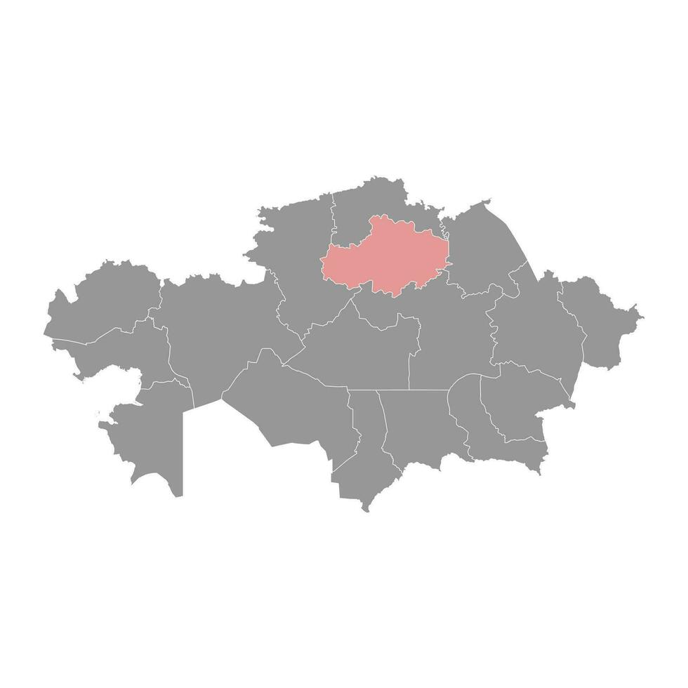 Aqmola region map, administrative division of Kazakhstan. Vector illustration.