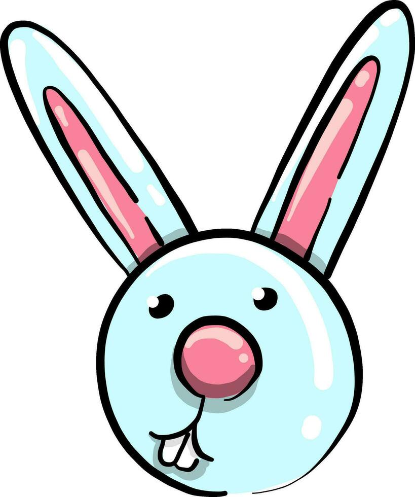 Blue bunny with long teeth, illustration, vector on white background