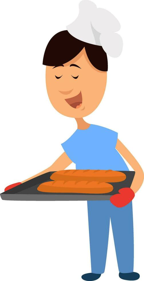 Freshly baked baguette, illustration, vector on white background