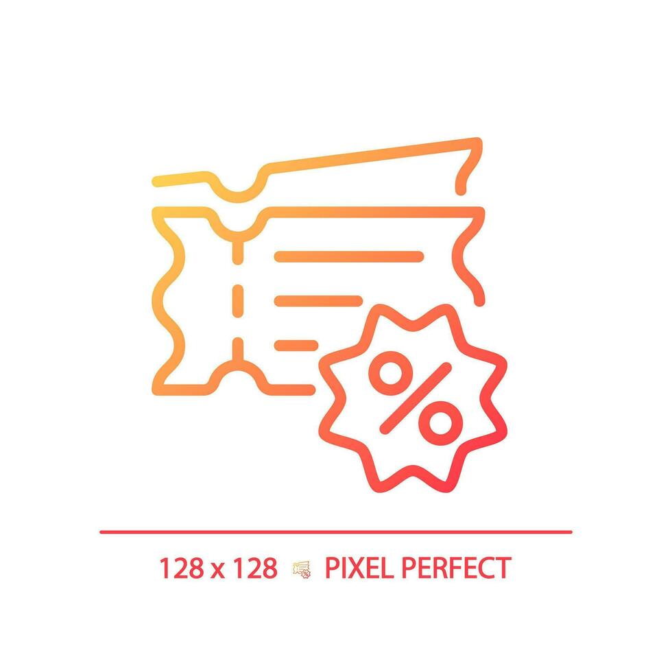 2D pixel perfect gradient discount coupons icon, isolated simple vector, thin line illustration representing discounts. vector