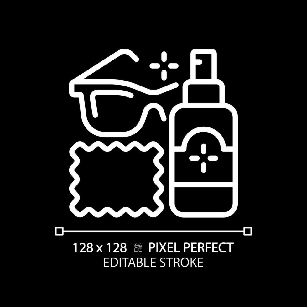 2D pixel perfect editable white eyeglasses cleaner solution icon, isolated vector, thin line illustration representing eye care. vector