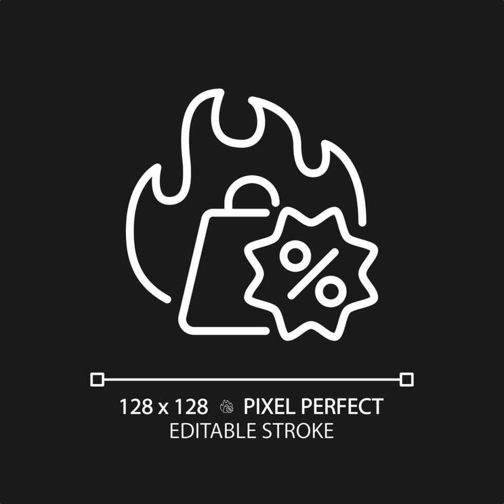 2D pixel perfect editable white hot deal shopping icon, isolated vector, simple thin line illustration representing discounts. vector