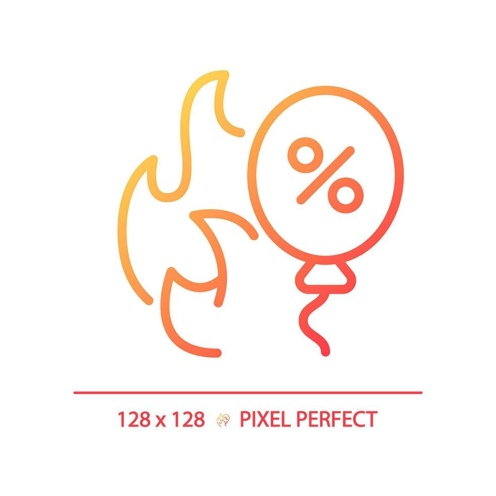 2D pixel perfect gradient flame and balloon discount icon, isolated simple vector, thin line illustration representing discounts. vector