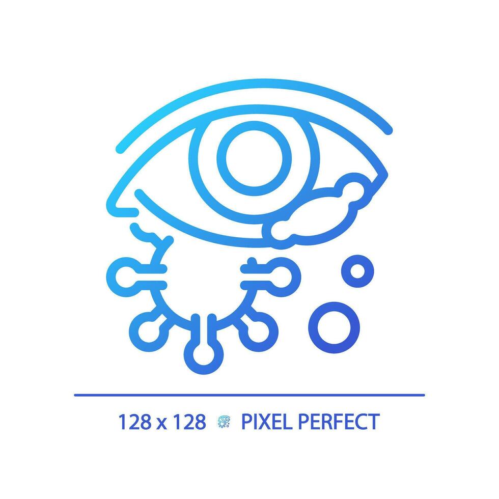 2D pixel perfect gradient eye infection icon, isolated vector, thin line illustration representing eye care. vector