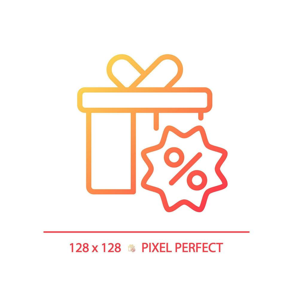 2D pixel perfect gradient gift hamper icon, isolated simple vector, thin line illustration representing discounts. vector