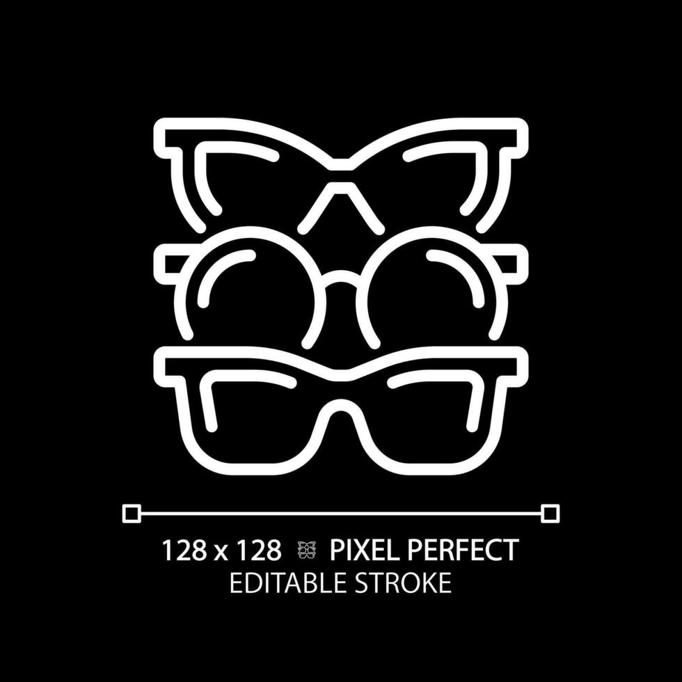 2D pixel perfect editable white various eyeglasses icon, isolated vector, thin line illustration representing eye care. vector