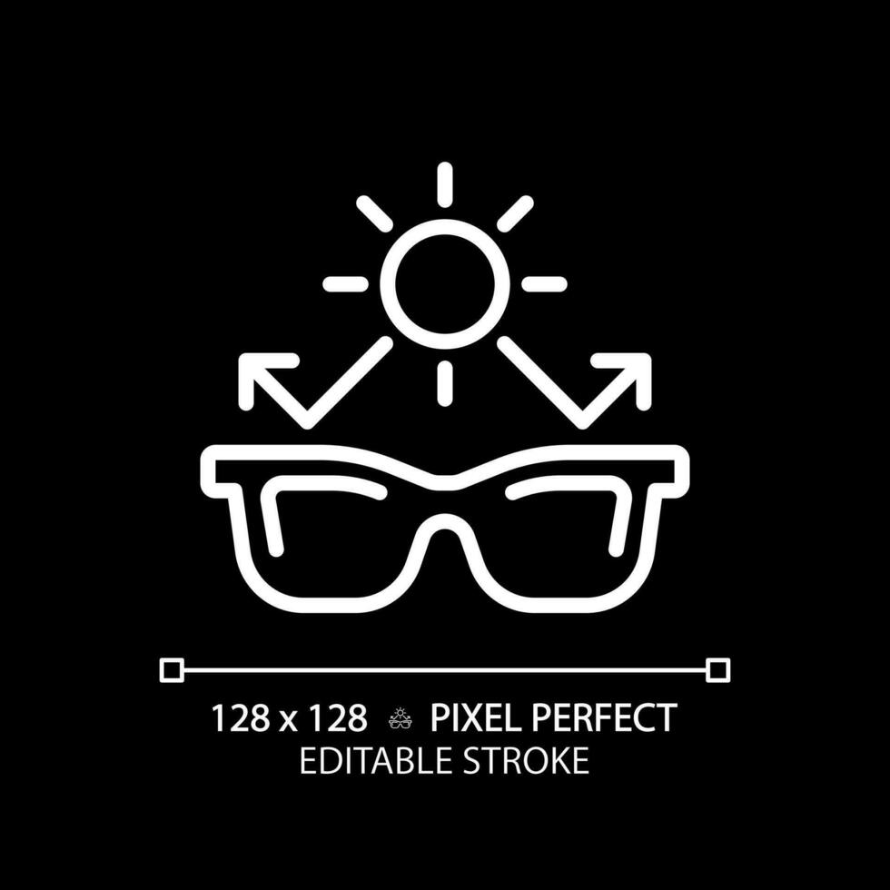 2D pixel perfect editable white sunglasses icon, isolated vector, thin line illustration representing eye care. vector