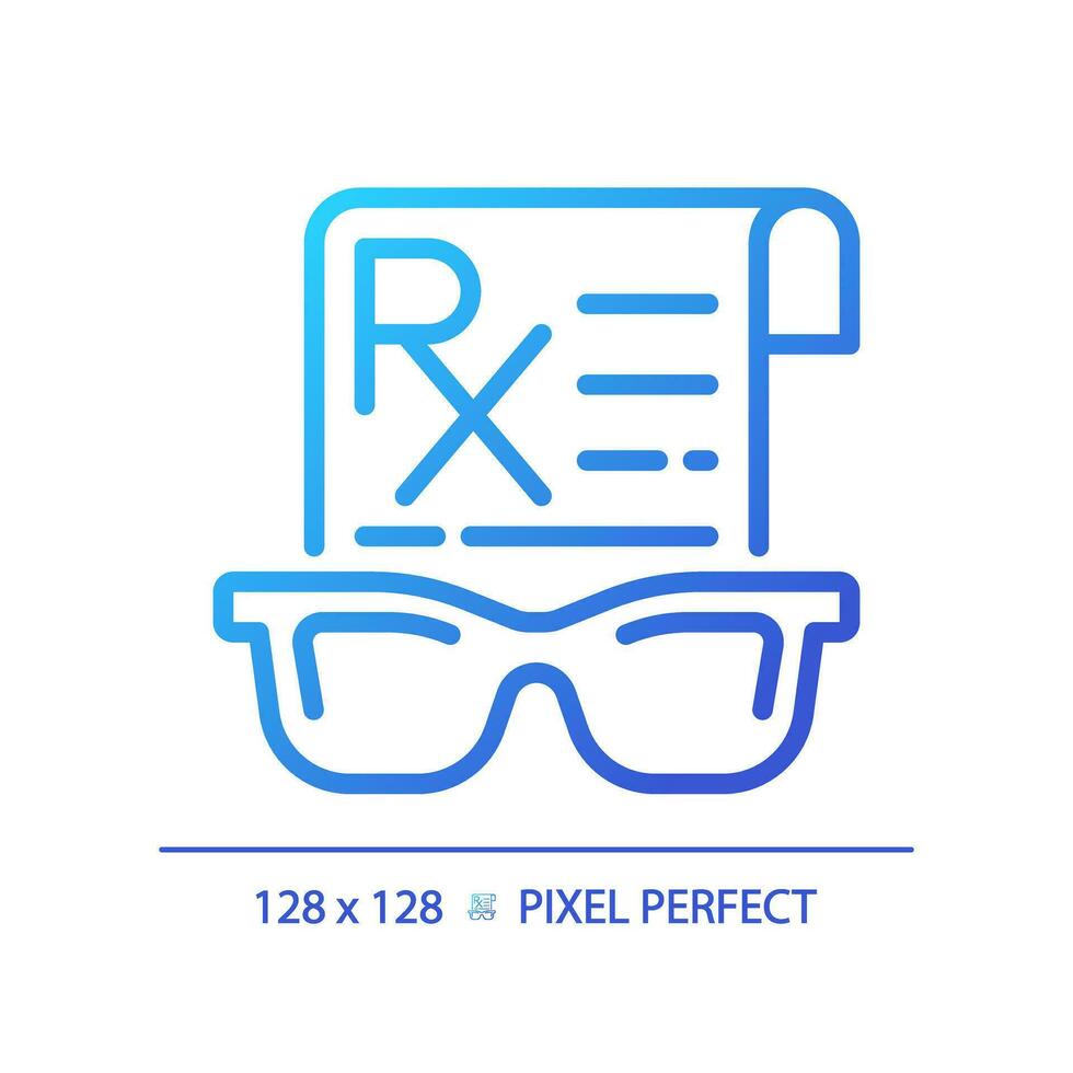 2D pixel perfect gradient spectacles prescription icon, isolated vector, thin line illustration representing eye care. vector