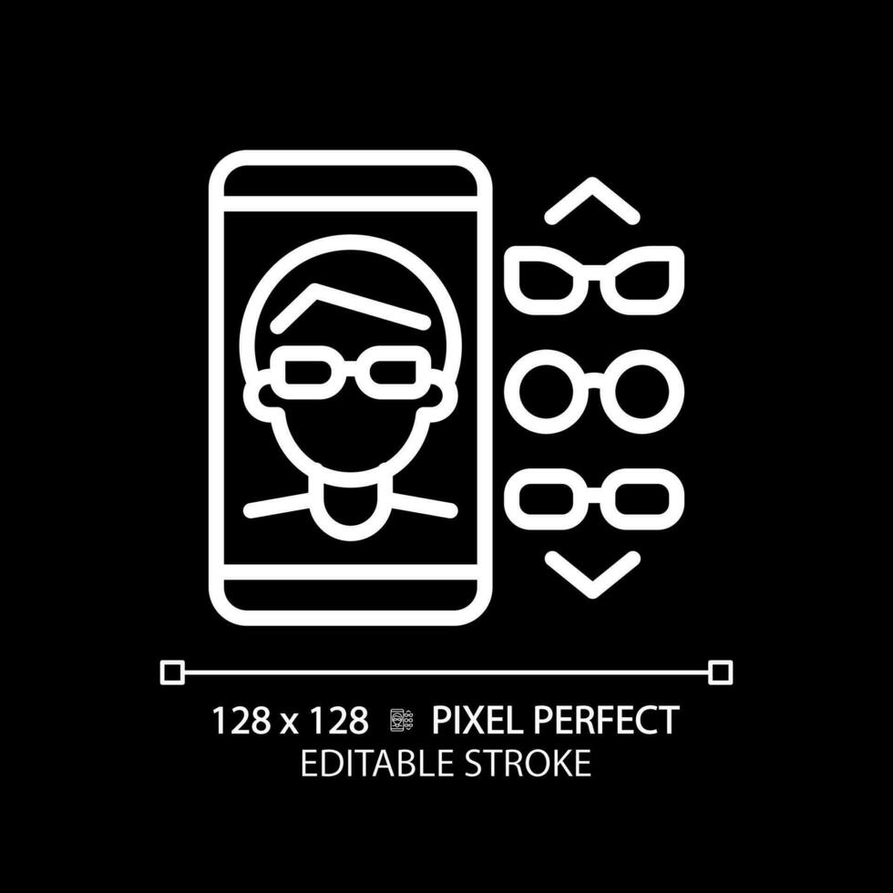 2D pixel perfect editable white eyeglasses app icon, isolated vector, thin line illustration representing eye care. vector