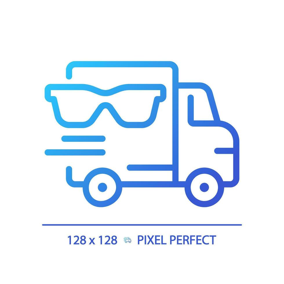 2D pixel perfect gradient eyeglasses logistics icon, isolated vector, thin line illustration representing eye care. vector