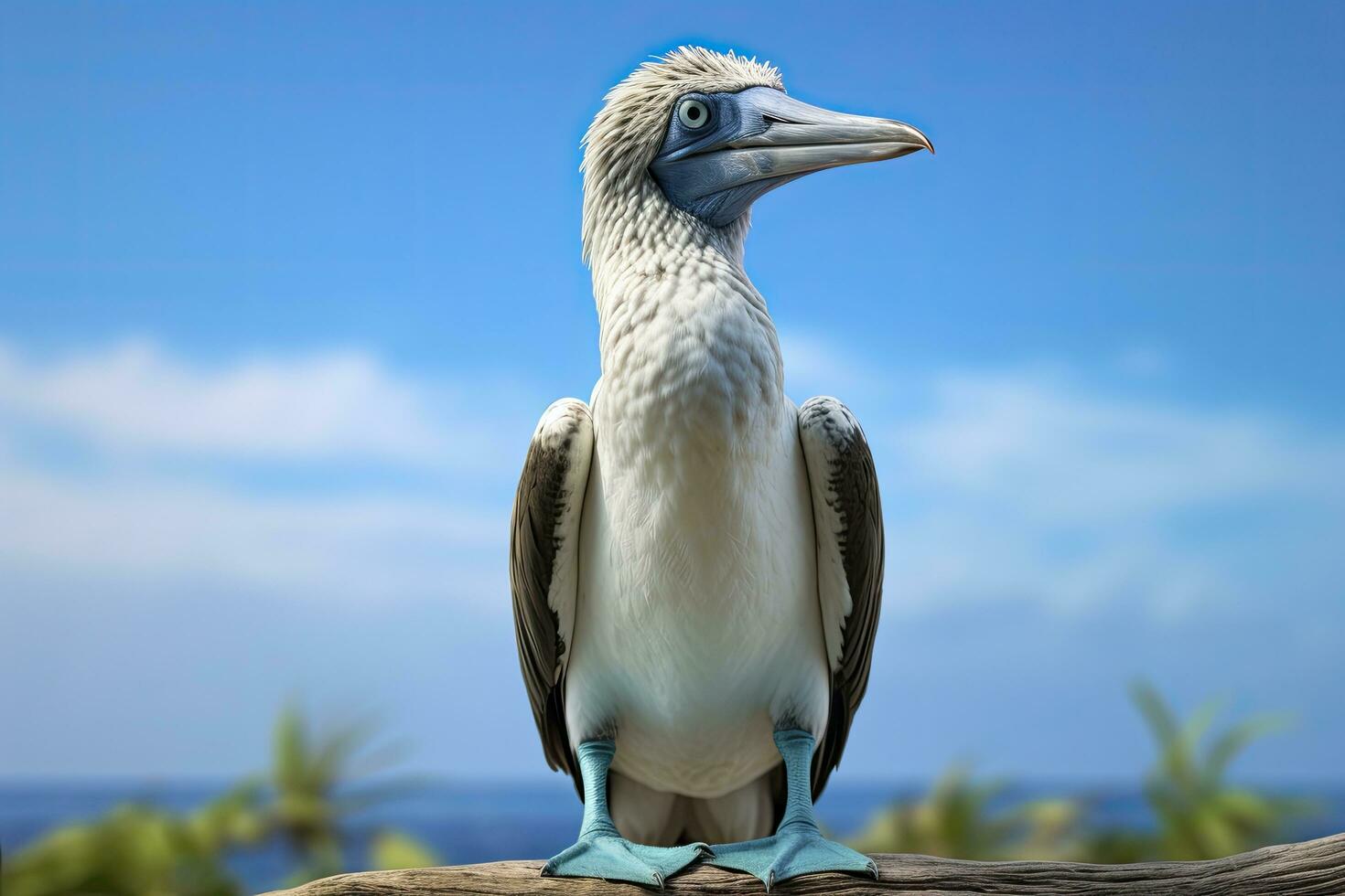 AI generated The rare blue-footed booby rests on the beach. AI Generated photo