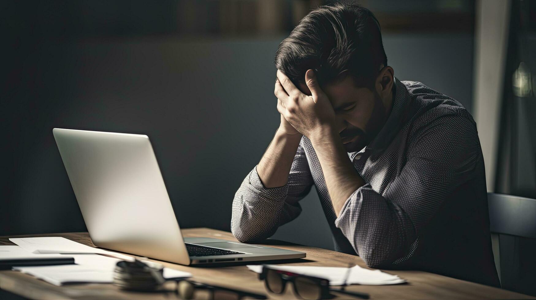 ai generado gerente agudo estrés trastorno y albardilla con emocional averías en medio de agobiante estudiar o trabajo presión. foto