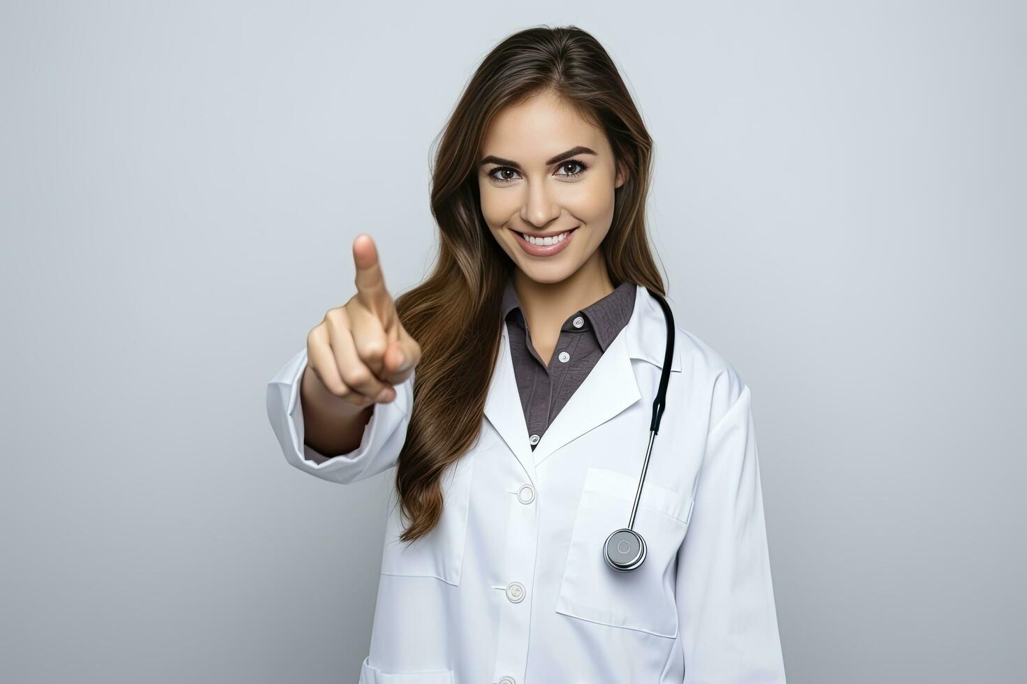 AI generated A young female doctor is pointing out something photo