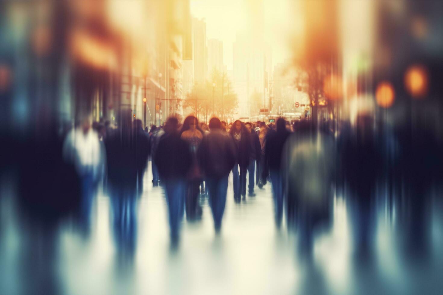 AI generated Blurred business people walking in the city scape. AI Generated photo