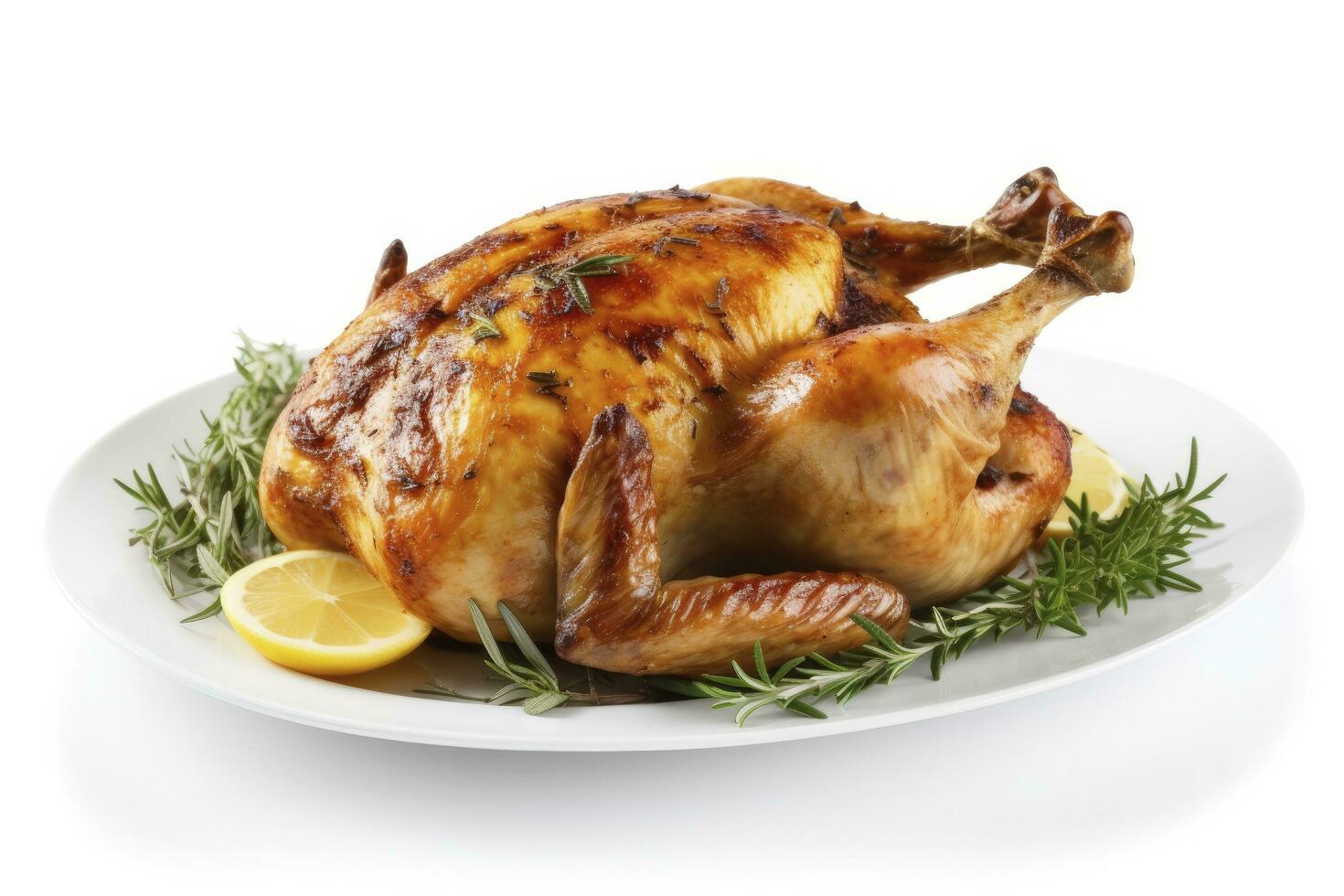 AI generated Roasted chicken on isolated white background. AI Generated photo