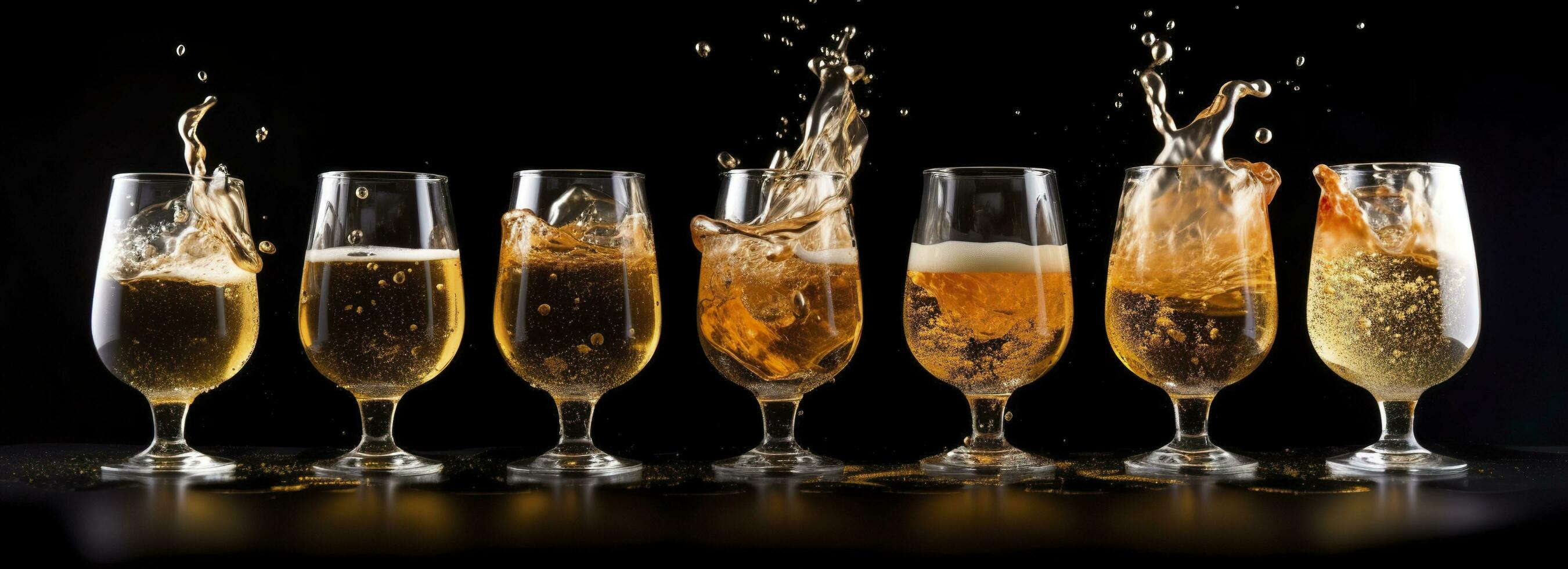 AI generated Pouring beer into a glass on a black background. Generative AI photo