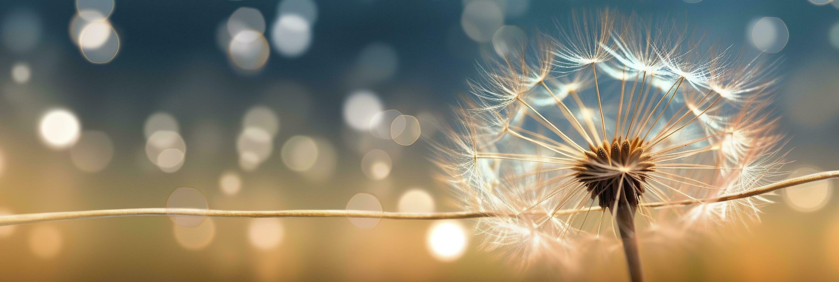 AI generated Abstract blurred nature background dandelion seeds parachute. Bokeh pattern. Generative AI photo