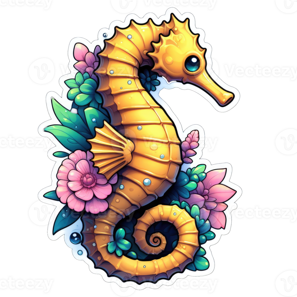 ai gegenereerd zeepaardje bloemen oceaan, sticker png