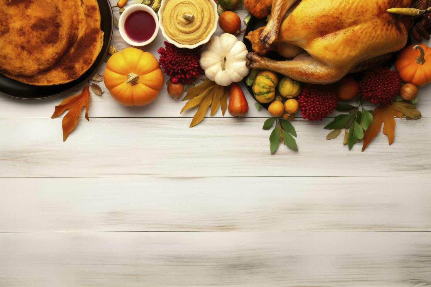 AI generated Thanksgiving traditional festive food background. AI Generated photo