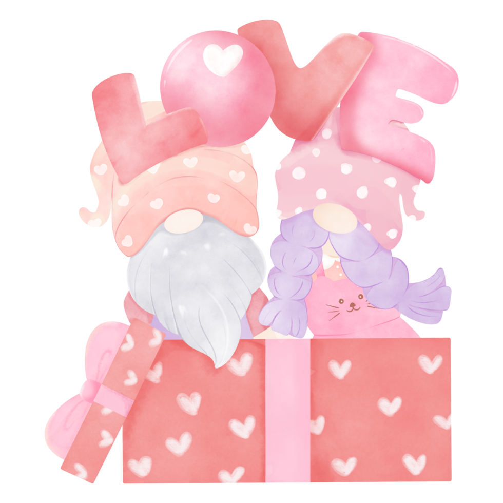 Gnome love couple in gift box png