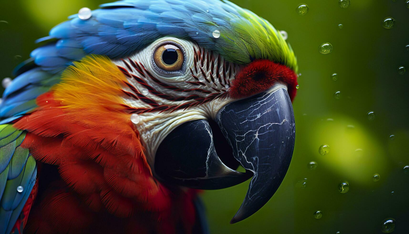 AI generated Tropical macaw perched, vibrant feathers in focus. Generative AI photo