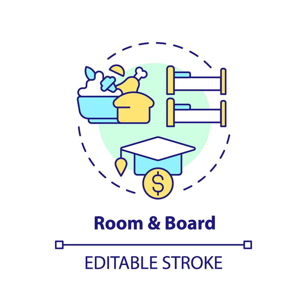 2D editable room and board thin line icon concept, isolated vector, multicolor illustration representing athletic scholarship. vector