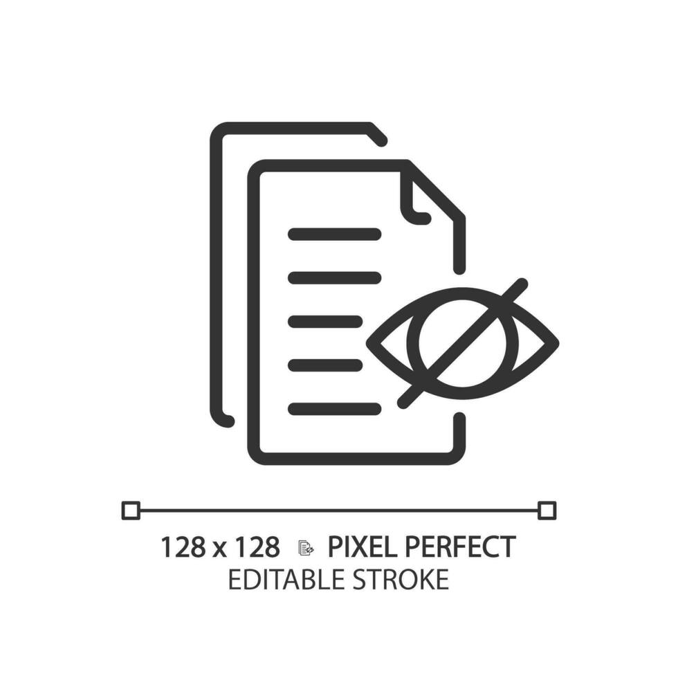 2D pixel perfect editable black confidential document simple icon, isolated vector, thin line document illustration. vector