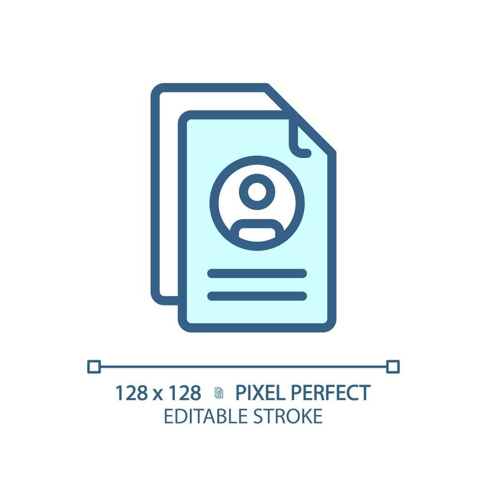 2D pixel perfect editable blue resume icon, isolated vector, thin line document illustration. vector