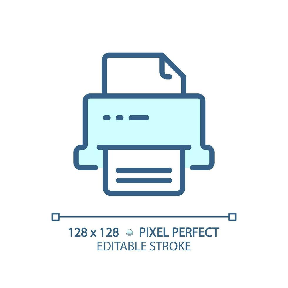 2D pixel perfect editable blue printer icon, isolated vector, thin line document illustration. vector