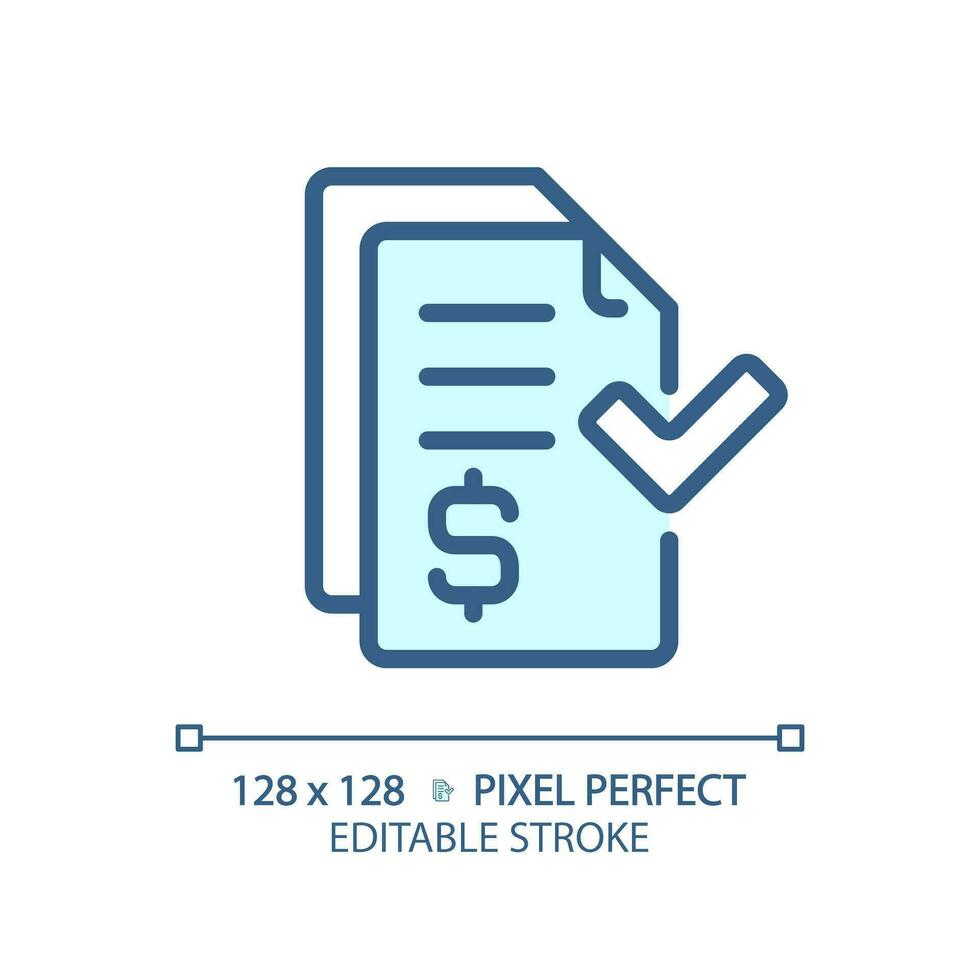 2D pixel perfect editable blue invoice icon, isolated vector, thin line document illustration. vector