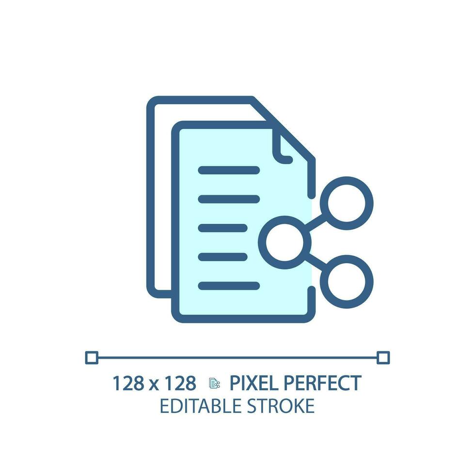 2D pixel perfect editable blue document sharing icon, isolated vector, thin line document illustration. vector