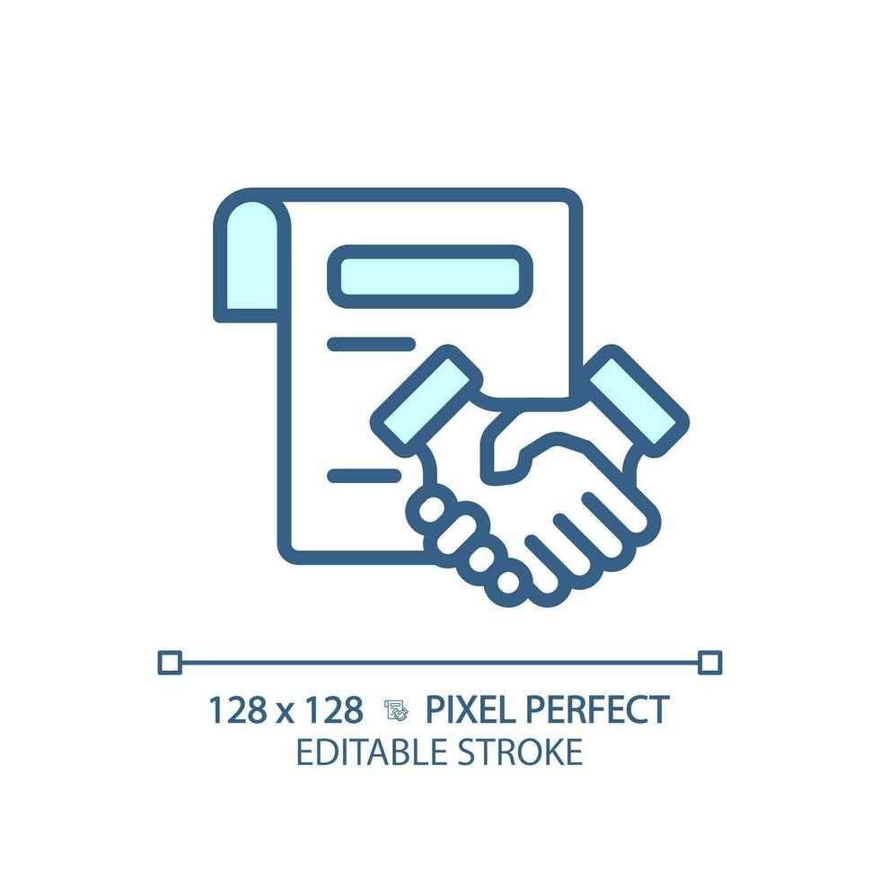 2D pixel perfect editable blue agreement icon, isolated vector, thin line document illustration. vector