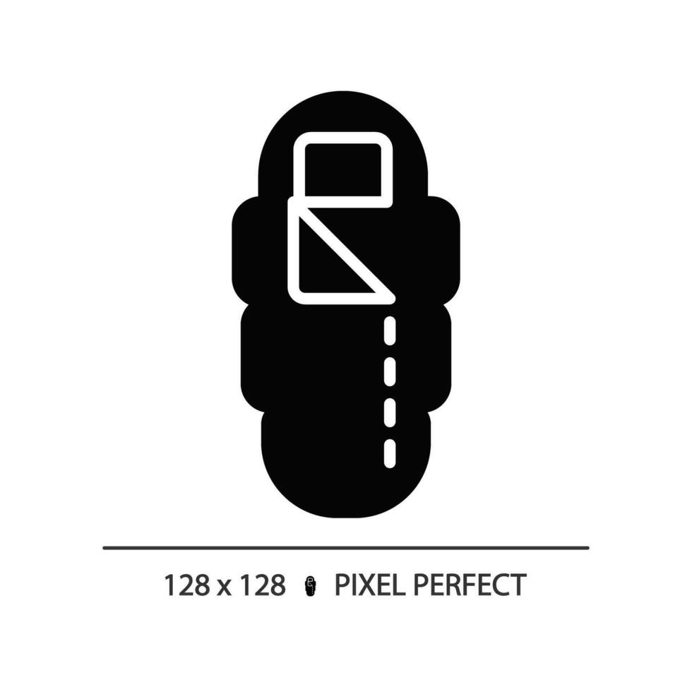 2d píxel Perfecto glifo estilo dormido bolso icono, aislado vector, excursionismo engranaje silueta ilustración. vector
