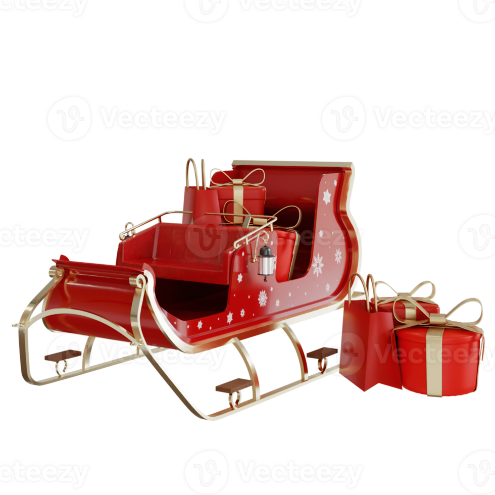 3d illustration of christmas decoration with santa claus sleigh on transparent background. png