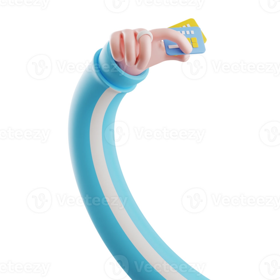 Cartoon hand using credit card for online payment or payment transaction or online mobile banking concept isolated transparent background. 3d illustration png