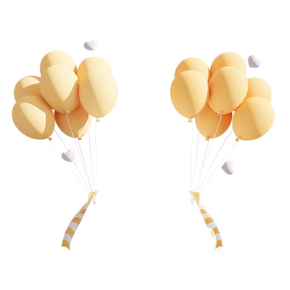 Bouquet, bunch of realistic pink and gold balloons on transparent background png