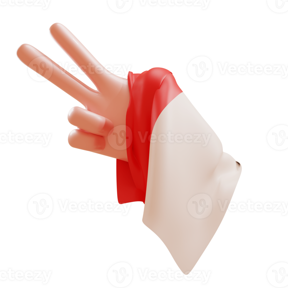 3D illustration of cartoon hand gesture holding indonesian flag png