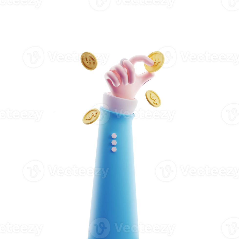 3d illustration of hand holding coin money, concept or give and donate investment on transparent background. png